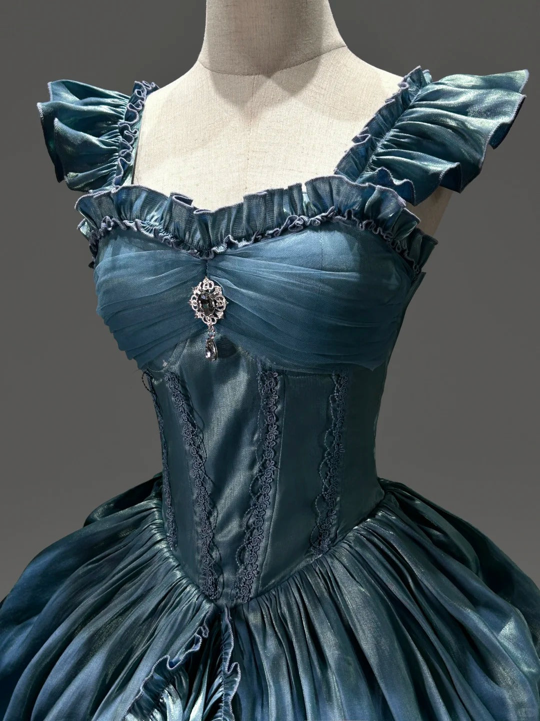 Light Blue Mysterious Vintage Fashion Elegant Long Satin Floor Length Ball Gown Evening Dress Party Dress nv4194