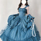 Light Blue Mysterious Vintage Fashion Elegant Long Satin Floor Length Ball Gown Evening Dress Party Dress nv4194