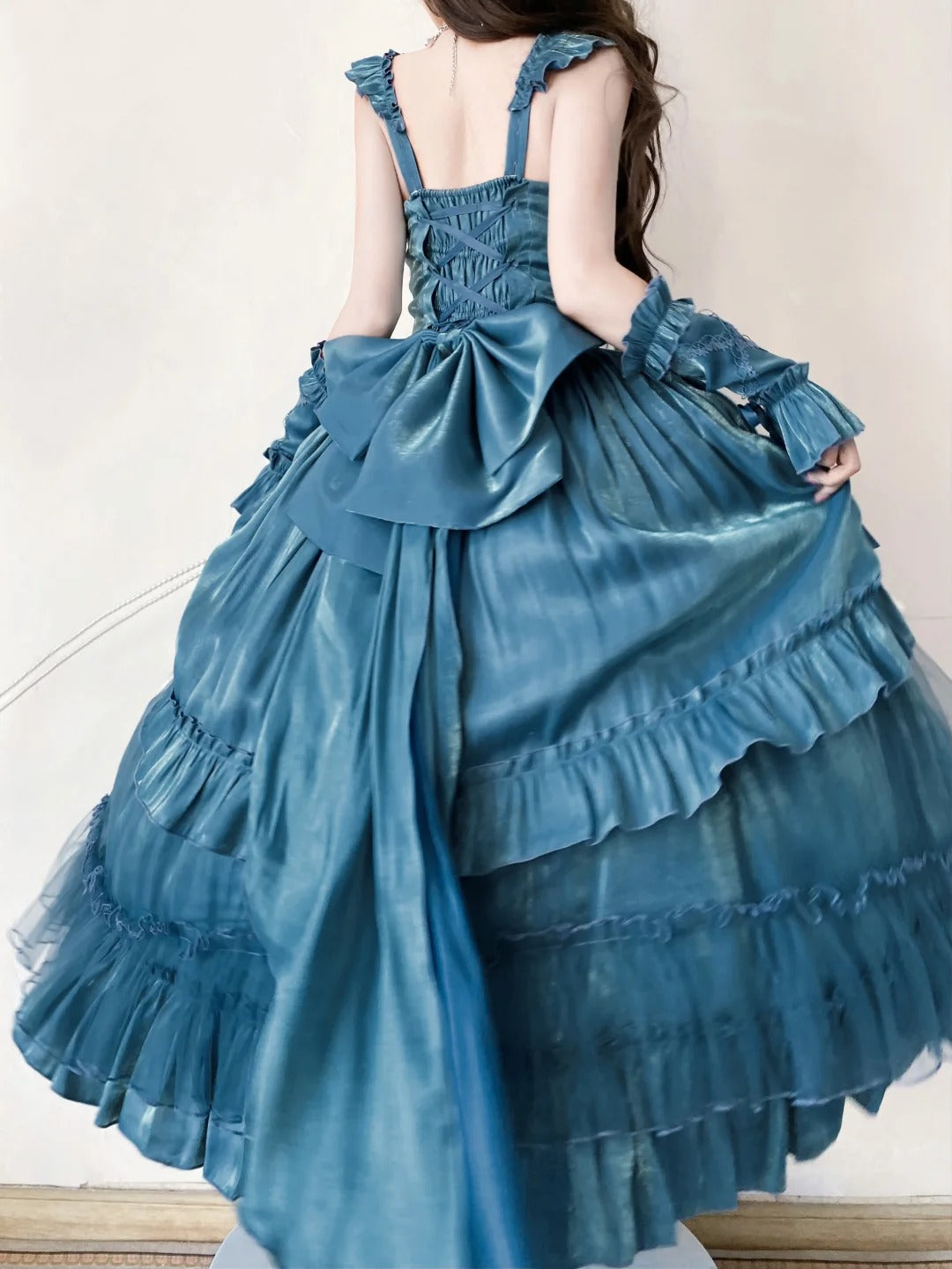 Light Blue Mysterious Vintage Fashion Elegant Long Satin Floor Length Ball Gown Evening Dress Party Dress nv4194