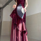Burgundy Shiny Fashion Spaghetti Strap Long satin Ball Gown Evening Dress Party Dress nv3580
