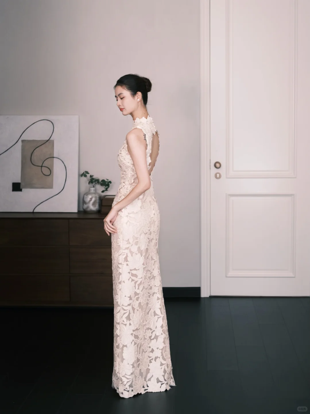 High Neck Halter 3D Floral Lace Sheath Formal Evening Dress  NV7360