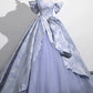 Blue Elegant Floral Long Satin Tulle Ball Gown Evening Gown Birthday Gown Wedding Dress nv4156