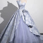 Blue Elegant Floral Long Satin Tulle Ball Gown Evening Gown Birthday Gown Wedding Dress nv4156