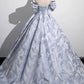 Blue Elegant Floral Long Satin Tulle Ball Gown Evening Gown Birthday Gown Wedding Dress nv4156