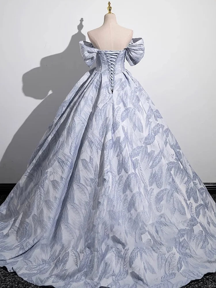 Blue Elegant Floral Long Satin Tulle Ball Gown Evening Gown Birthday Gown Wedding Dress nv4156