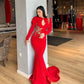 Robe de soirée longue rouge à manches longues avec appliques, élégante et sexy, style sirène, robe de bal, nv3230