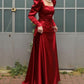 Robe de mariée longue rouge simple à col carré, élégante et charmante, à manches longues, robe de bal, robe de soirée nv2841