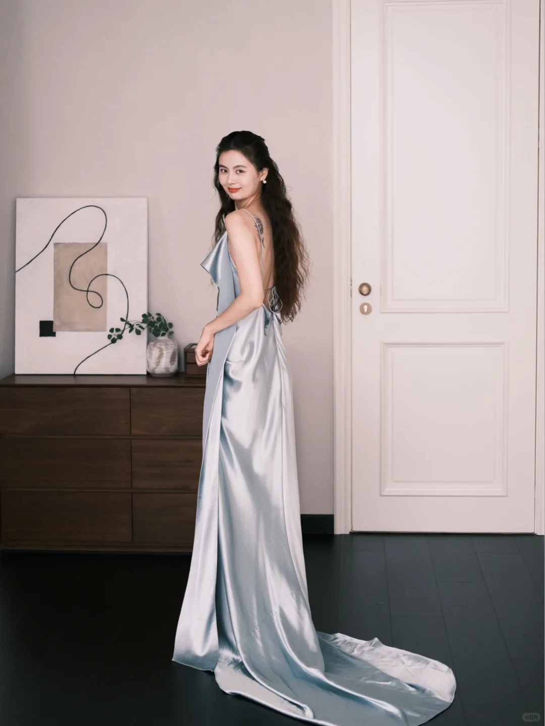 Light Ice Blue Spaghetti Strap Satin Mermaid Prom Dress Cowl Neck Evening Gown  NV7206