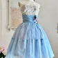 NiceVestidos--Blue Floral Delicate Lace Short/Mid-Length Tulle Homecoming Dress NV5668