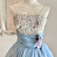 NiceVestidos--Blue Floral Delicate Lace Short/Mid-Length Tulle Homecoming Dress NV5668