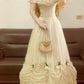 Weißes Vintage Elegantes Langes Tüllkleid mit Blumenmuster, nv5015