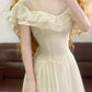 Weißes Vintage Elegantes Langes Tüllkleid mit Blumenmuster, nv5015