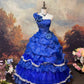 Blaues, exquisites, perlenbesetztes Satin-Ballkleid im Vintage-Stil, bodenlang, NV5156