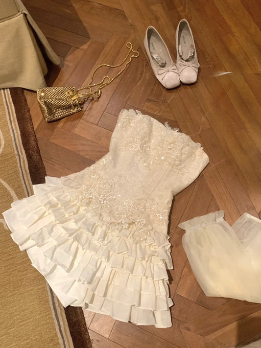 Ivory Sweet Beaded Short Tulle Homecoming Dress Prom Dress Birthday Dress nv4519