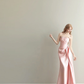 Blush Pink Strapless Prom Gown Satin Ruched Side Drape Mermaid Long Evening Dress  NV7159