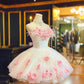 Pink floral cute short tulle prom dress evening dress homecoming dress birthday dress nv4787