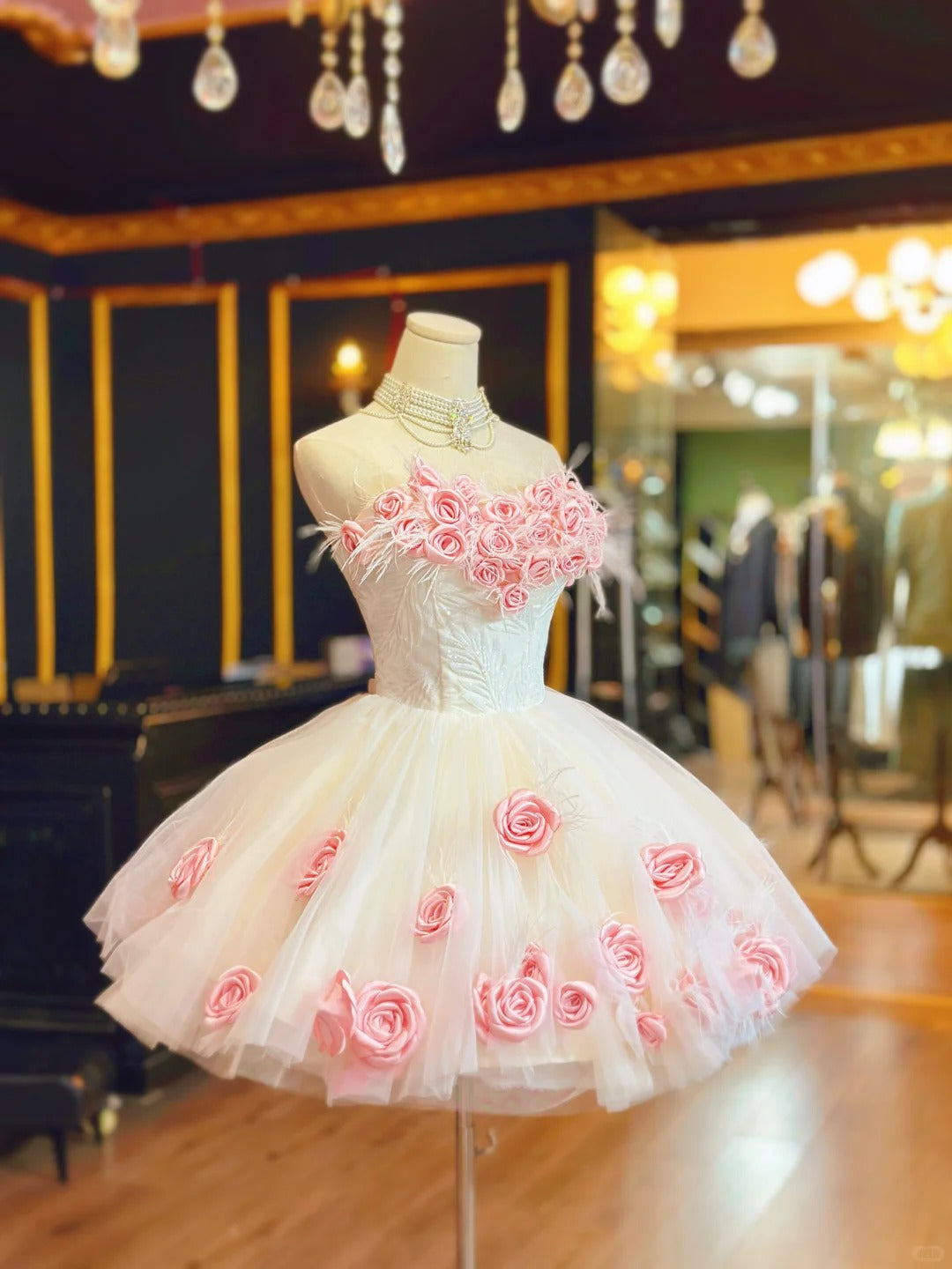 Pink floral cute short tulle prom dress evening dress homecoming dress birthday dress nv4787