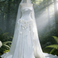 White, Pristine, Long, Forest-Inspired Wedding Dress, Simple And Elegant Bridal Gown. NV6814