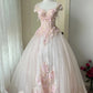 NiceVestidos - Style Sweet Bride : Robe de mariée rose pâle en dentelle florale, manches courtes, longueur au sol, NV5813