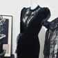 Black Vintage Elegant Delicate Lace Long Velvet Homecoming Dress Prom Dress Evening Dress Birthday Party Dress Prom Dress nv4049