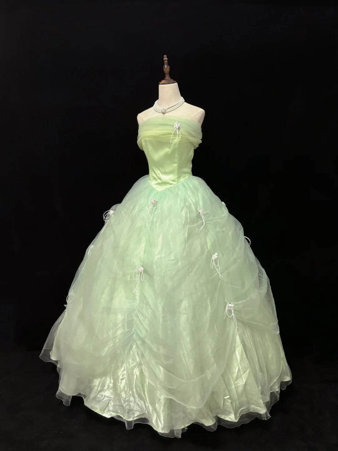 Green Fashionable Elegant Sweet Long Floor-length Tulle Princess Prom Dress Evening Dress Birthday Dress nv4137