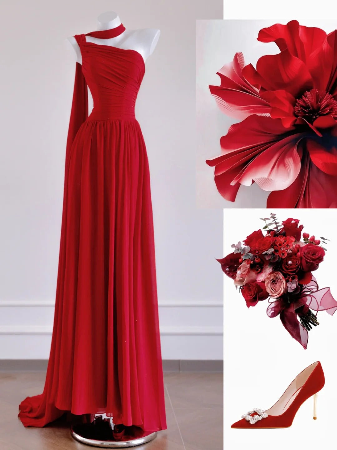 Rotes, modisches Meerjungfrau-Kleid, lang, Chiffon, Ballkleid, Abendkleid, Partykleid, nv4729