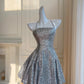 Silver Sequin Short Spaghetti Strap Homecoming Dress Party Dress nv4218
