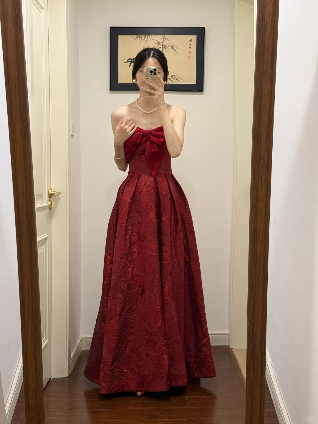 NiceVestidos-Red Floral Long Satin Prom Dress Graduation Gown nv5532