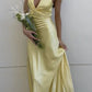 Yellow V-neck backless fashion elegant long satin ball gown evening dress wedding guest party dress nv2013
