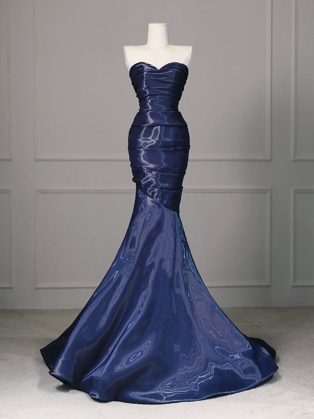 Blue satin mermaid fitted ball gown evening dress nv4437