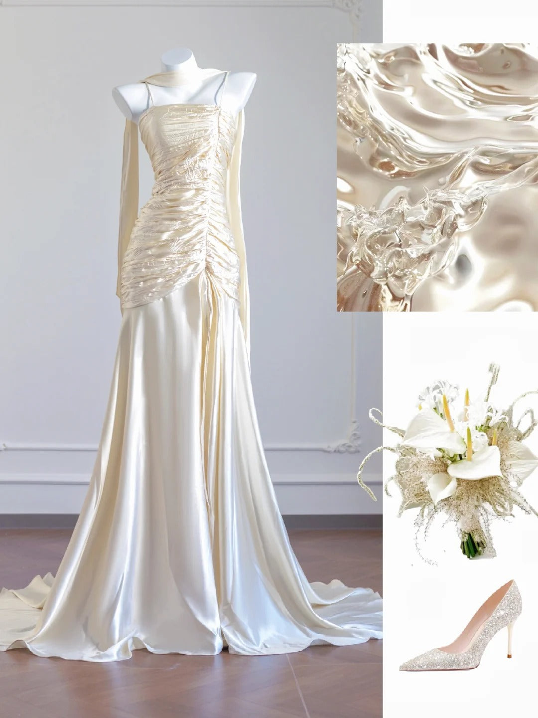 Robe de soirée longue en satin doré à la mode nv4723