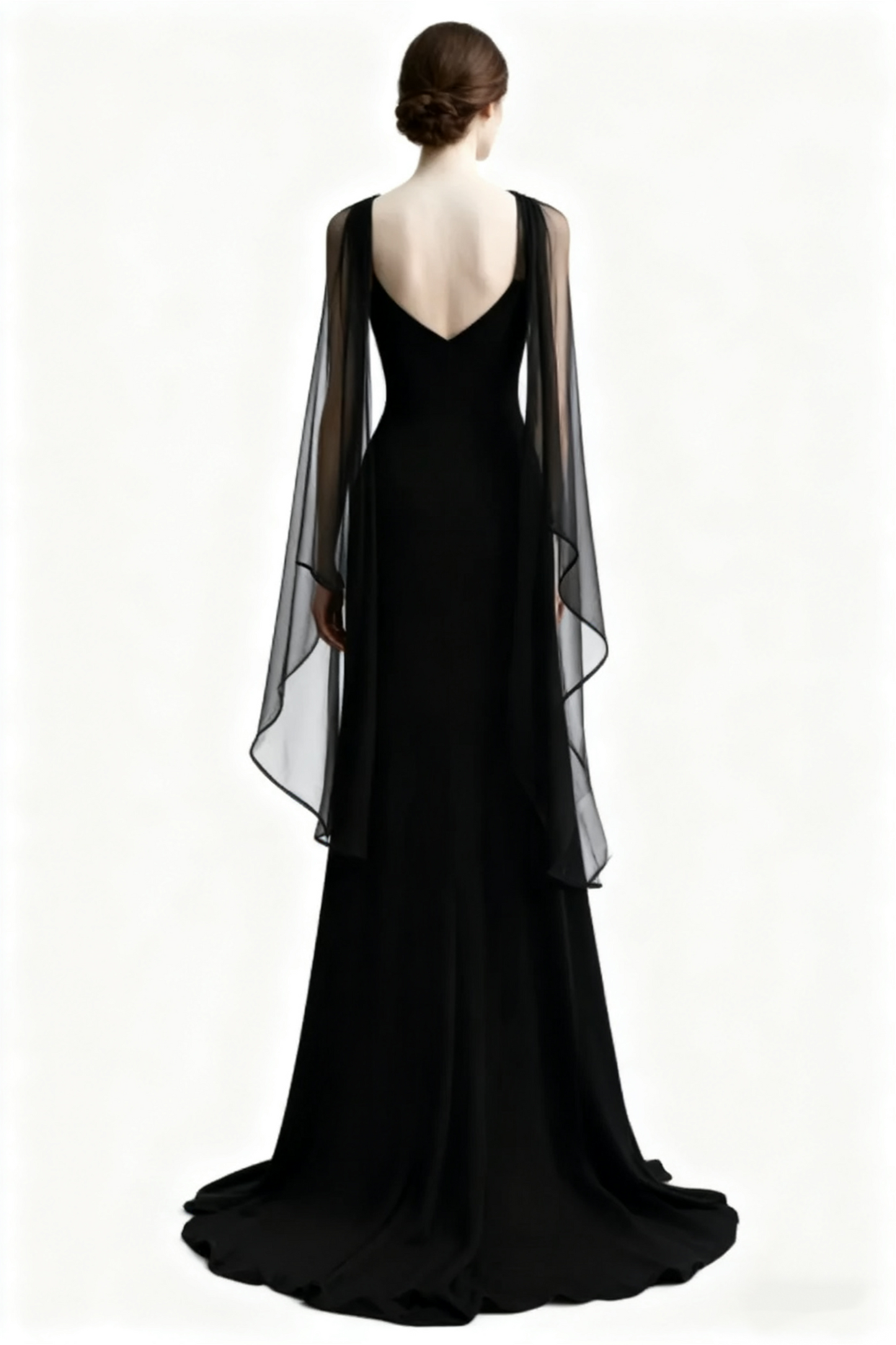 NiceVestidos – Schwarzes, langärmeliges Chiffonkleid mit herzförmigem Ausschnitt NV6013