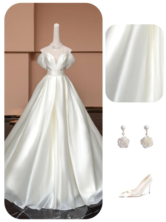 Ivory White Fashion Elegant Long Satin Prom Dress Evening Dress Party Dress nv4736