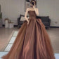 Caramel Color Simple Elegant Long Satin Tulle Ball Gown Evening Gown Birthday Gown Wedding Gown nv4157