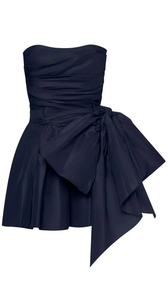 Navy blue off-the-shoulder fashionable short satin homecoming dress birthday party dress nv5279