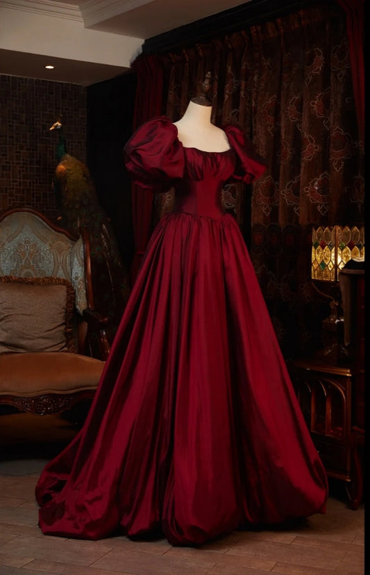 Vampire Red Princess Traditional Red Toasting Dress Long Satin Princess Gown NV6534