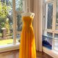 NiceVestidos-_VBright Yellow Strapless Ruched Chiffon Long Elegant Evening Dress NV5916