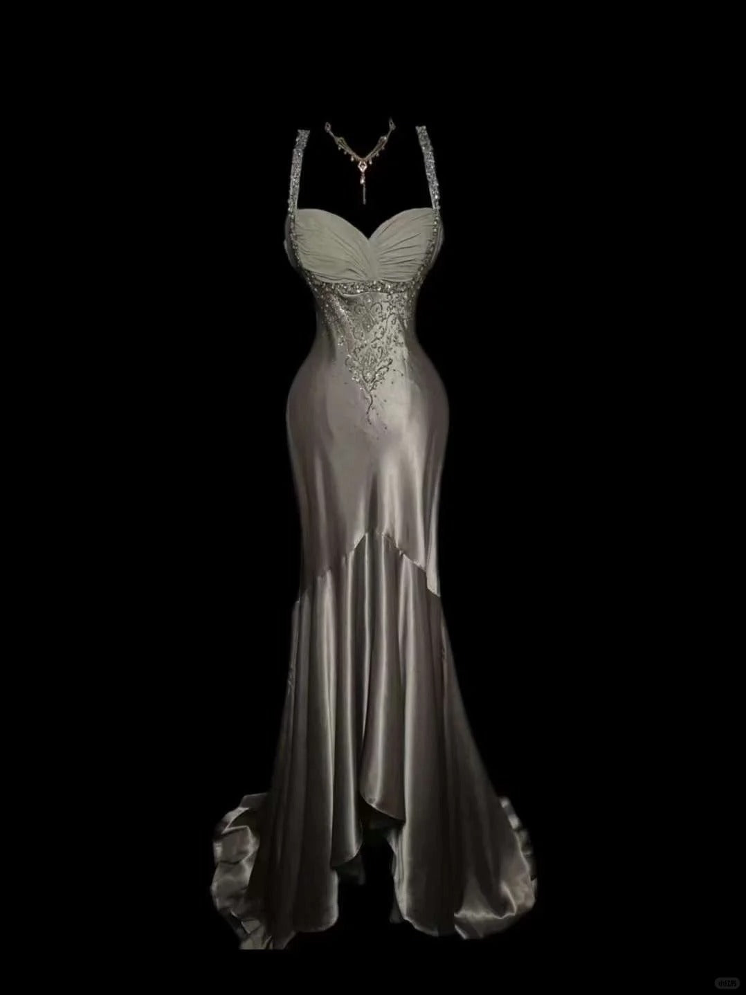 Champagne Rose Floral Long Satin Floor Length Ball Gown Evening Dress Adult Dress nv4422