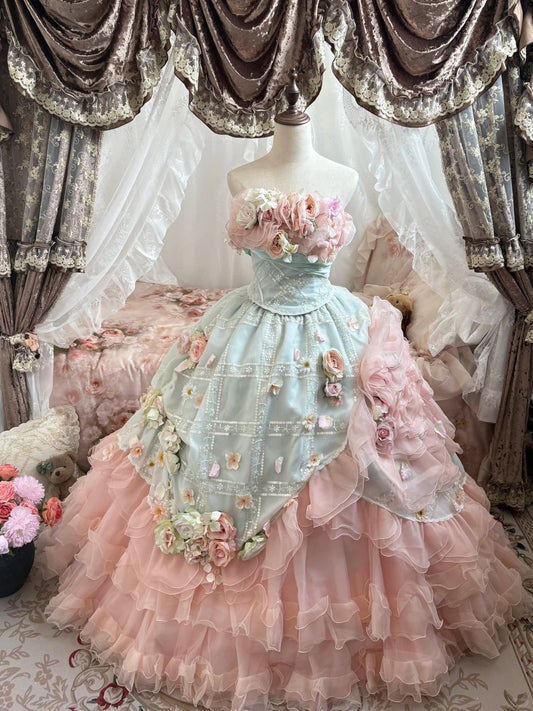 Pink Floral Tulle Floor-Length Ball Gown nv5172