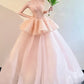 Pink shiny floral long chiffon ball dress princess dress NV6741