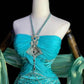 Blue gorgeous exquisite beaded long satin ball gown evening dress party dress nv4373