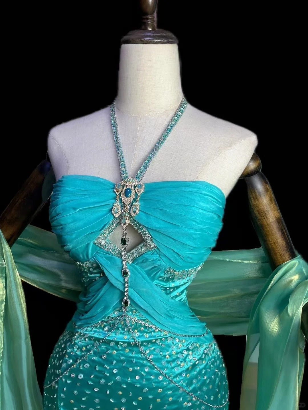 Blue gorgeous exquisite beaded long satin ball gown evening dress party dress nv4373