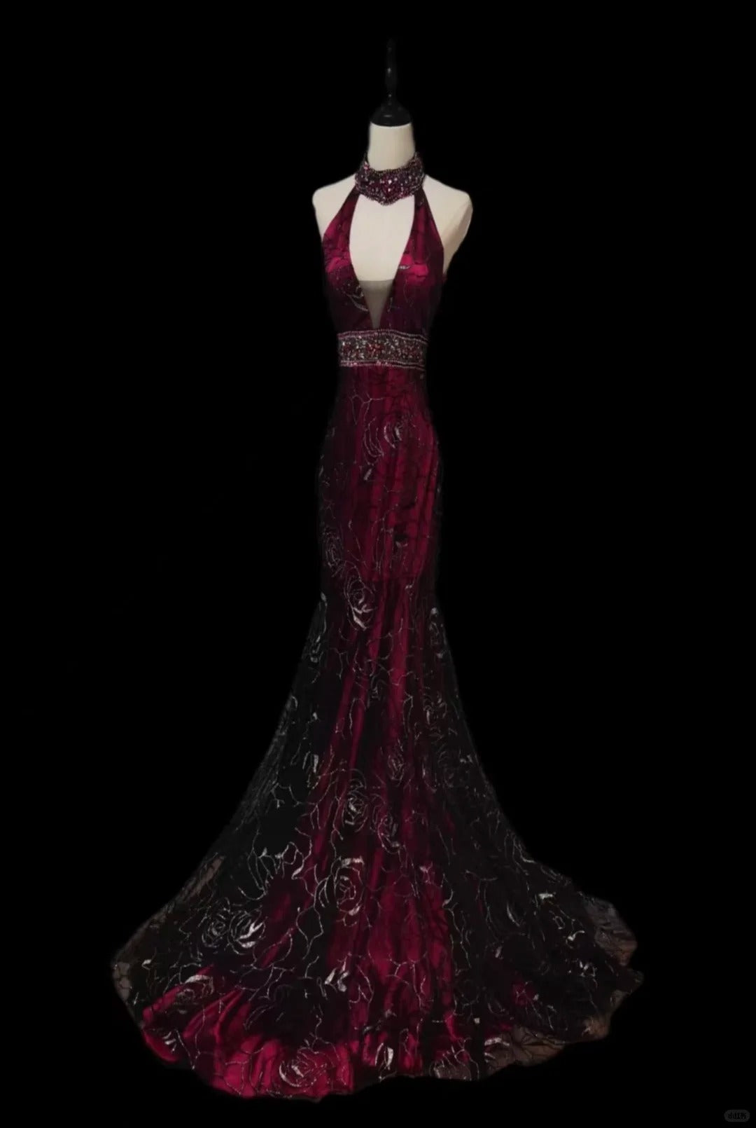 Wunderschönes, elegantes, langes Ballkleid-Abendkleid aus Tüll in Pflaumensaucenfarbe mit V-Ausschnitt, NV4420