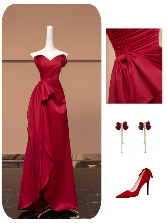 Red Elegant Fashion Long Satin Prom Dress Evening Dress Party Dress nv4738