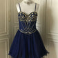 Navy Beaded Short Tulle Princess Homecoming Dress Birthday Party Dress nv4713