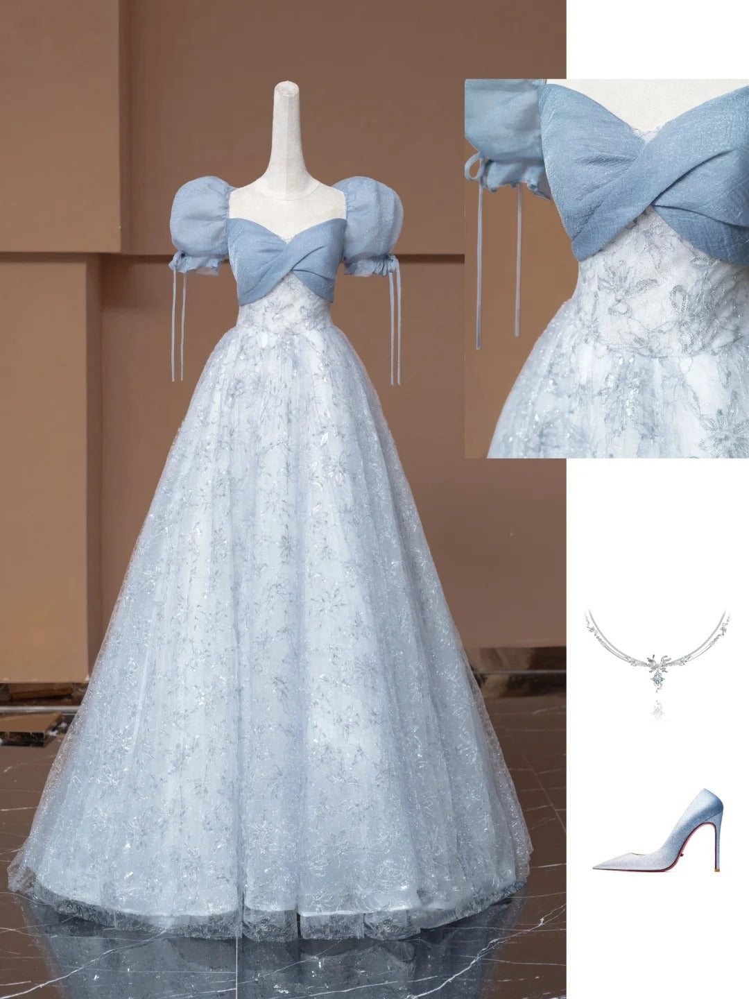 Blau Süße Floral Elegante Mode Lange Ballkleid Abendkleid Party Kleid Mädchen Kleid nv4745