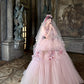 Pink floral long tulle ball gown NV6654