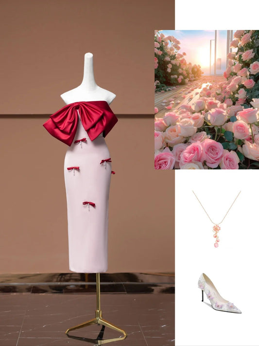 Rosa Süße Schmetterling Perlen Mode Lange Ballkleid Abendkleid Partykleid nv4744