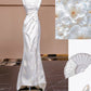White floral elegant long satin party dress prom dress evening gown nv4542