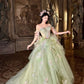 Green, gorgeous, delicate floral long tulle ball gown NV6642